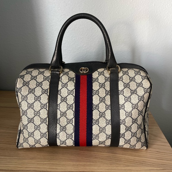Gucci Vintage Sherry Line Guccissima Canvas Leather Trim Boston Bag - Picture 1 of 14